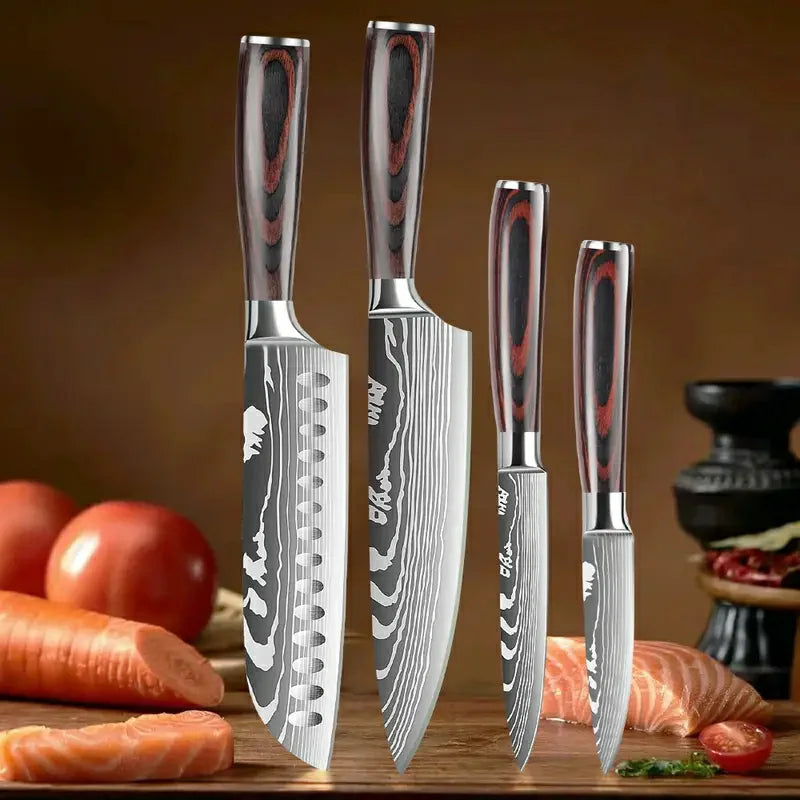 Japanese Stainless Steel Kitchen Knife Set Pakka Wood Handle Japanese Chef Knives Metal Fruit Nakiri Paring Knife Set