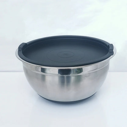 High Quality Stainless Steel Mixing Bowl With Lid Mirror Polishing Inside Matt Outside Non-slip Bottom Nesting Bowl Set