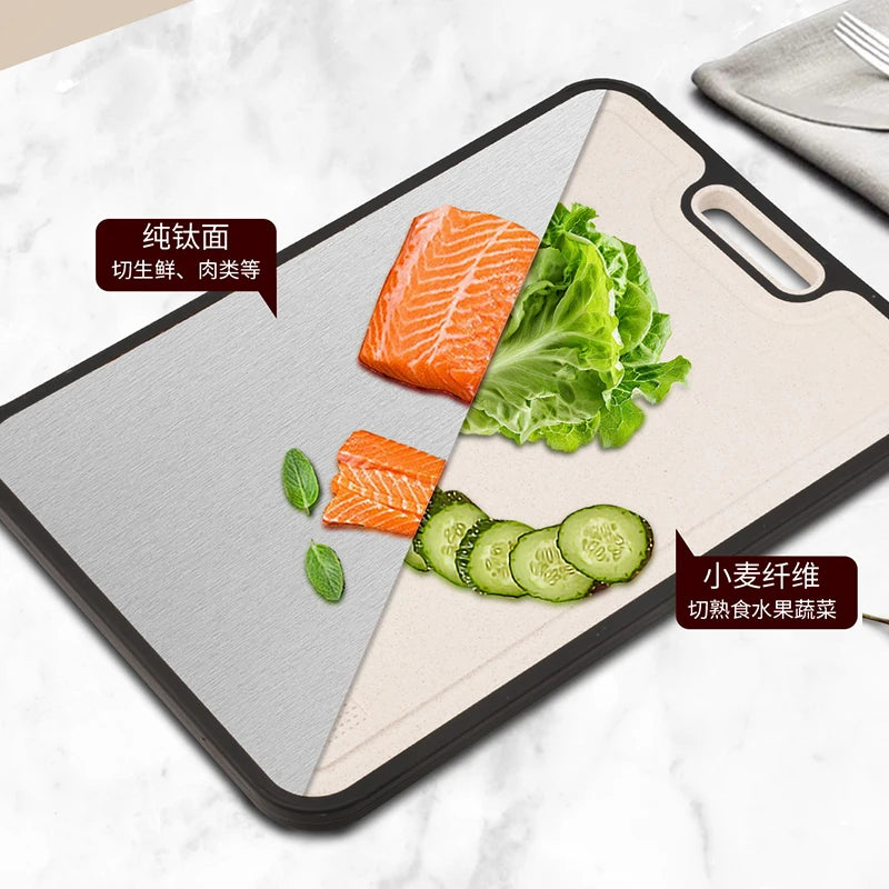 Customizable Double-Sided Pure Titanium Chopping Board 99.8% Titanium + Wheat Straw Eco-Friendly Meat Cutting Board