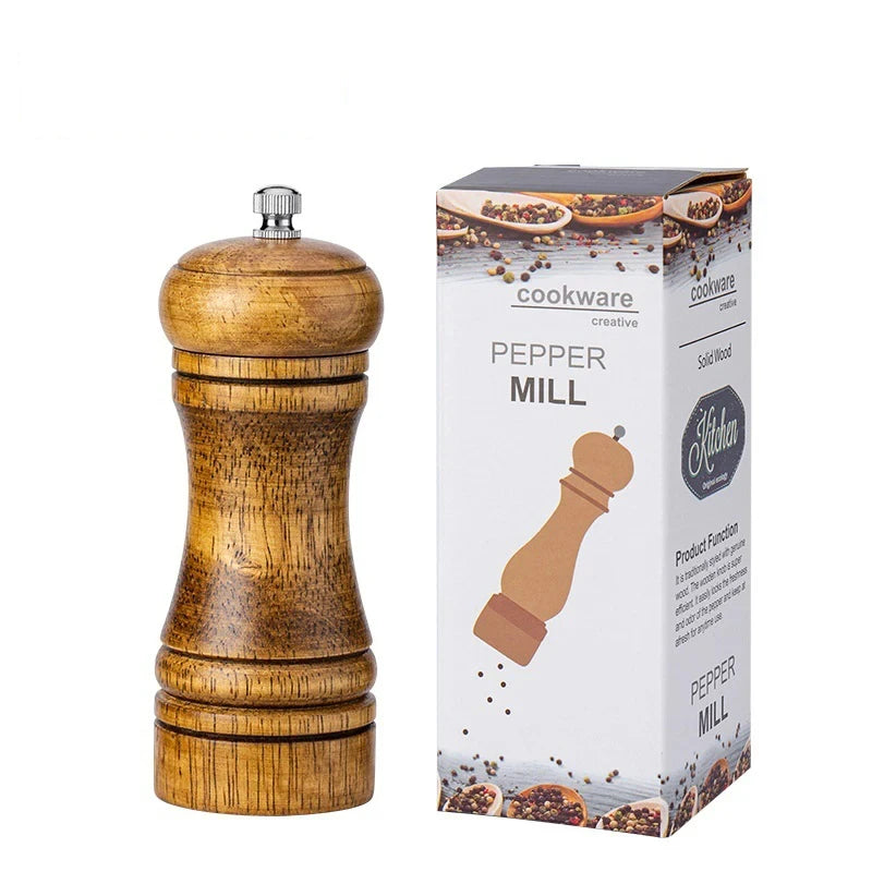 Wooden Grinder Freshly Ground Black Pepper Grains Grinding Bottle Sea Salt Pepper Peppercorns Pepper Household Seasoning Bottle