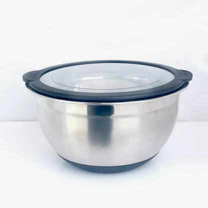High Quality Stainless Steel Mixing Bowl With Lid Mirror Polishing Inside Matt Outside Non-slip Bottom Nesting Bowl Set