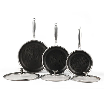 For  Hybrid 3-Pc Stainless Steel Cookware Set 3-Ply Honeycomb Non-Stick Kitchenware with Lids for Home Cooking