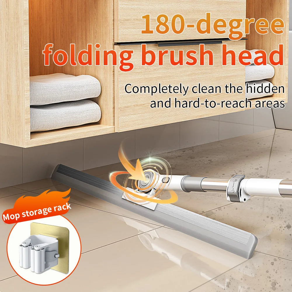 50cm Rotating Scraper Glass Wipers Soft Bristle Household Stainless Steel Long Handle Floor Sweeping Magic Broom for Bathrooms