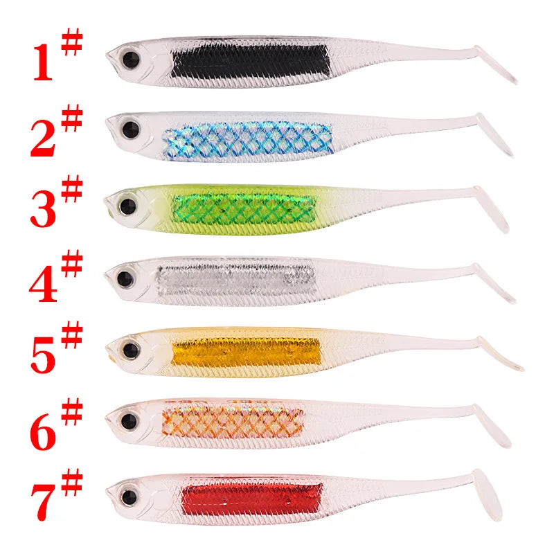 New 7.5cm/2.5g Rainbow Fish T-Tail Lure Simulation Hollow Belly Reflective Soft Bait Made of Silicone for Carp Fishing