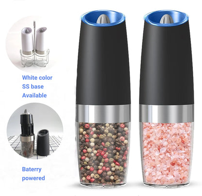 Low MOQ Battery Operated Pepper Mill Gravity Controlled Pepper Grinder with Transparent Chamber