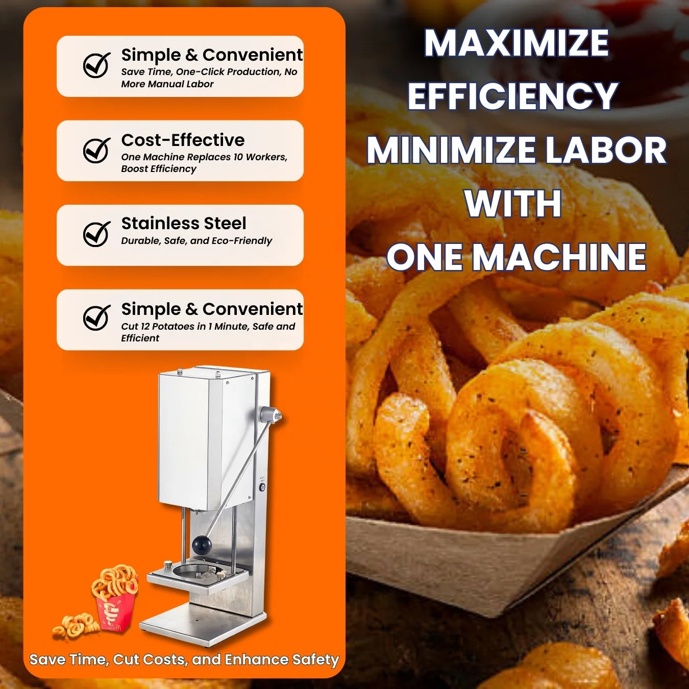 Try Our New Product Thin Easy To Operate Spiral Cutter Machine 26W Potato Slicer Cutting