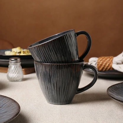 16-Piece Stoneware Black Dinnerware Set Ceramic Cups Bowls and Plates Porcelain Tableware USA Warehouse In-Stock