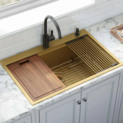 JLink Customized Brushed Gold 1000X500MM Large Modern Single Bowl Kitchen Multifunctional Faucet Stainless Steel Left Sink