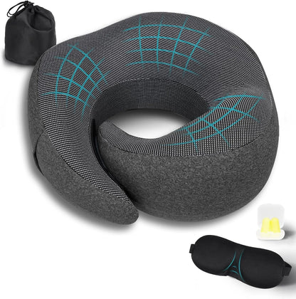 Travel Neck Pillow Memory Foam Neck Support, Patented Design for Airplanes Camping and Travel Washable Neck Support Pillow
