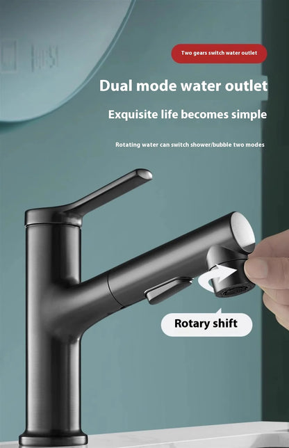 Modern All Copper Pull-Out Basin Faucet Hot Cold Single-Handle Design for Household Washbasin Bathroom Cabinet Toilet Wash Basin