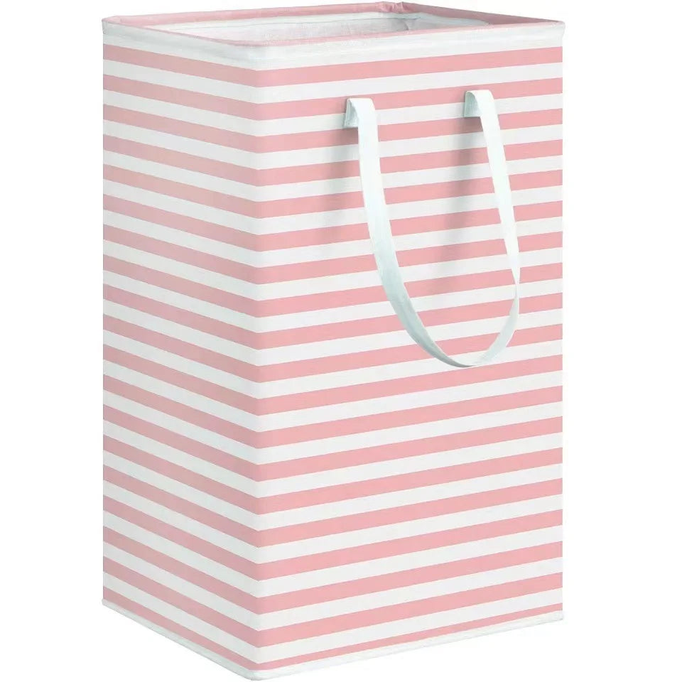 Folding Fabric Laundry Storage Basket Linen Cloth Quilt Movin Toy Dorm Family Hamper ExtendedHandle Striped Dirty Clothes Hamper
