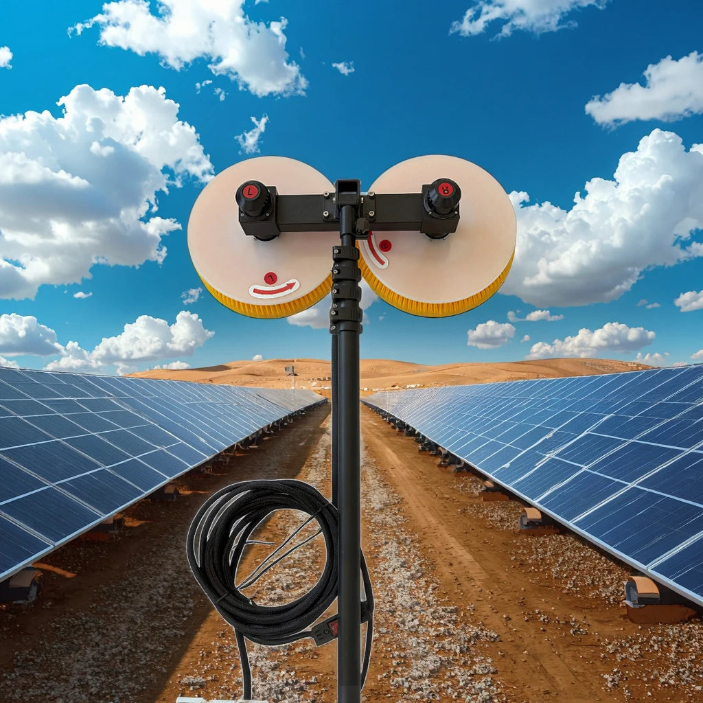 Double Head Automatic Solar Panel Cleaning Robot Kit Telescopic Brush Pole & Rotating PV Cleaning Equipment