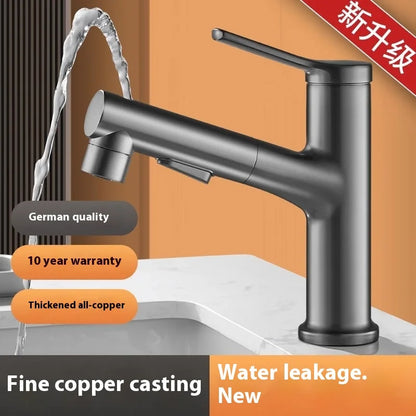 Modern All Copper Pull-Out Basin Faucet Hot Cold Single-Handle Design for Household Washbasin Bathroom Cabinet Toilet Wash Basin