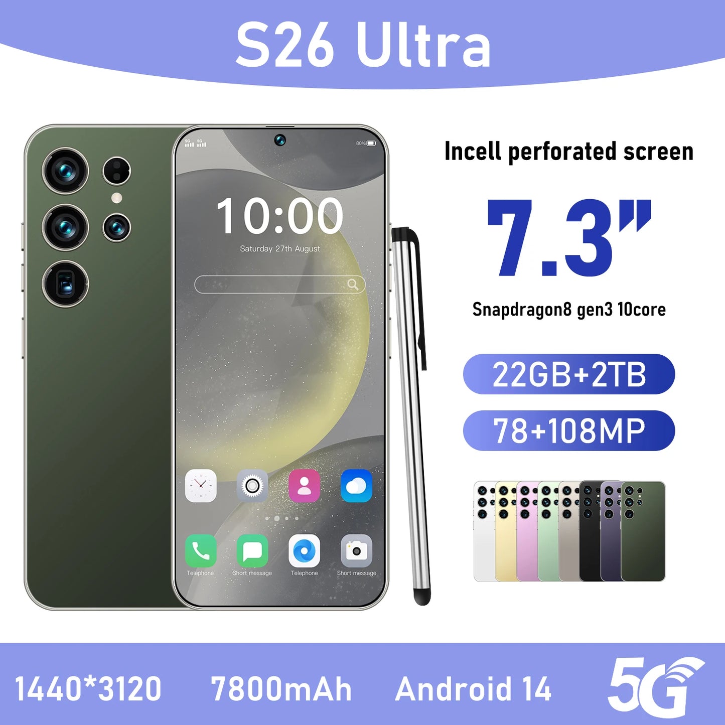 Smartphones Android S26 Ultra 5G originais de alta qualidade, com 22 GB de RAM e 2 TB de armazenamento, ecrã HD de 7,3 polegadas. Modelo S25 Ultra.