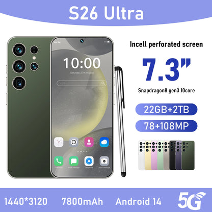 Smartphones Android S26 Ultra 5G originais de alta qualidade, com 22 GB de RAM e 2 TB de armazenamento, ecrã HD de 7,3 polegadas. Modelo S25 Ultra.