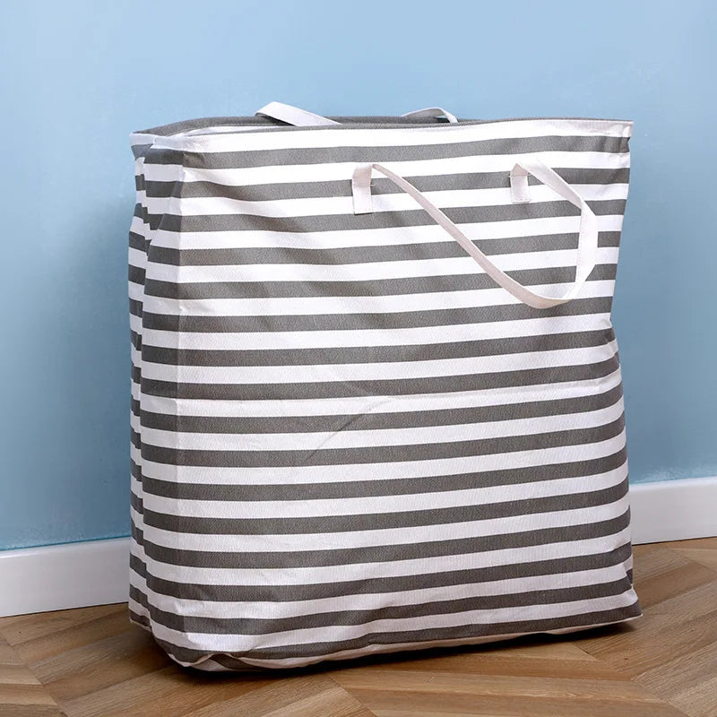 Folding Fabric Laundry Storage Basket Linen Cloth Quilt Movin Toy Dorm Family Hamper ExtendedHandle Striped Dirty Clothes Hamper