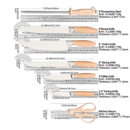 Yangjiang 7-Piece Kitchen Knife Set Plastic Holder Chef Santoku Nakiri Bread Boning Utility Fruit Slicer Knives