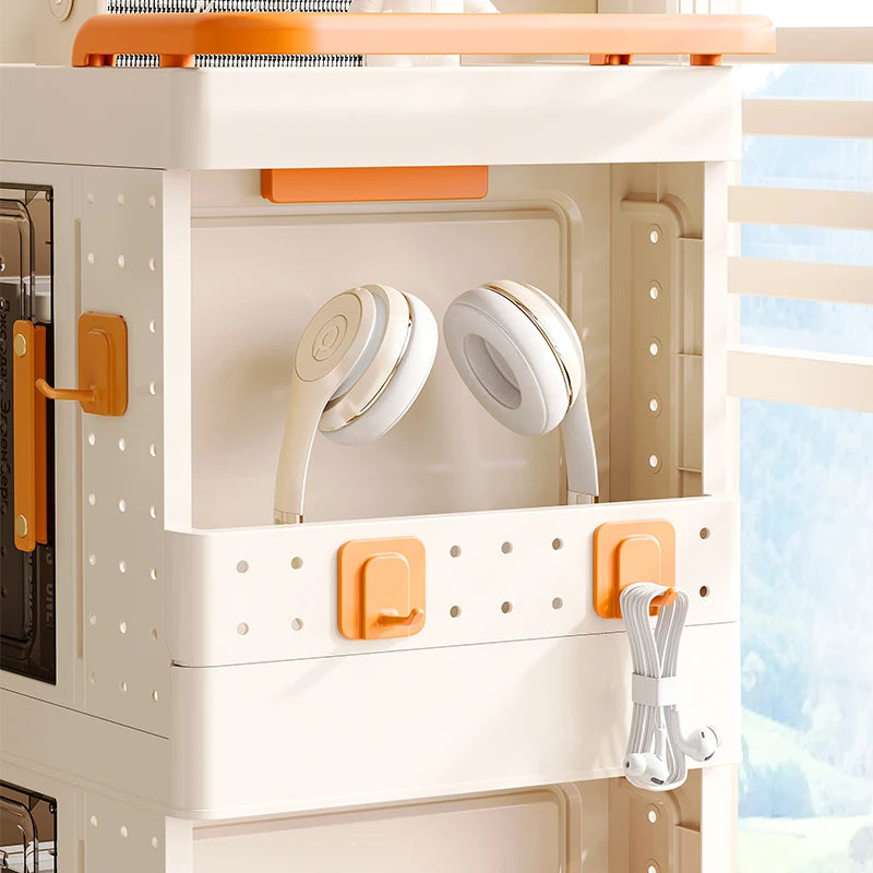 Household Plastic Folding Box Book Toy Storage Cart Bathroom Cleaning Supplies Sortable Movable Rotating Rack Rectangle