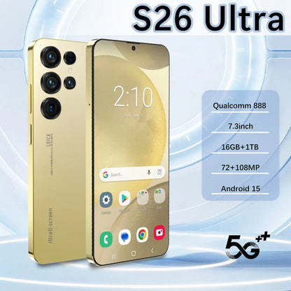 Original Unlocked S26 Ultra Smartphone 7.3 Inch Full HD Screen 16GB+1TB Memory Android 15 108MP Rear Camera Face ID LTE CDMA
