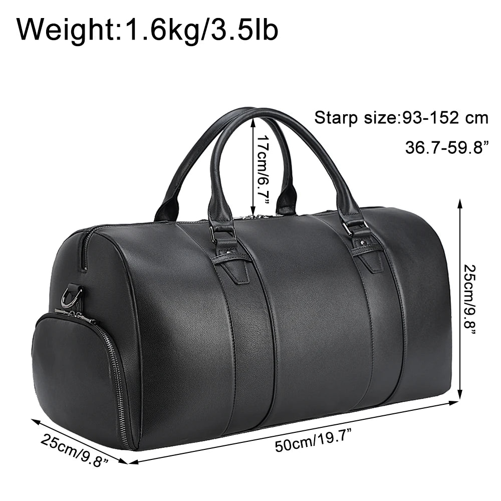 Japanese Style Black Mens Overnight Soft Leather Business Duffel Weekender Bag Genuine Leather Travel Bags
