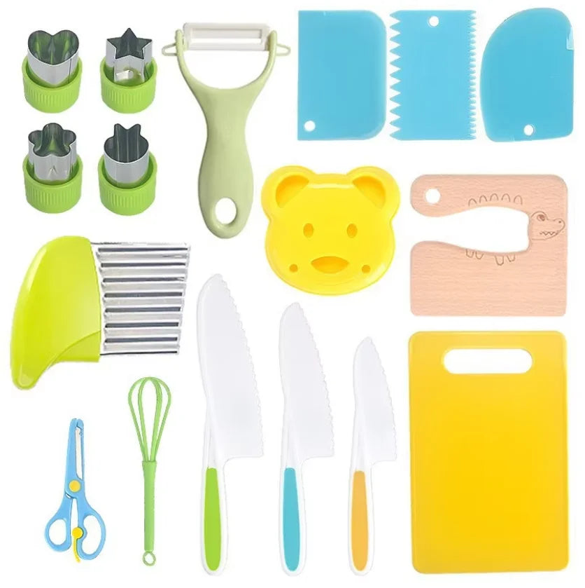 Children's Stainless Steel Fruit Knife Set Plastic Wood Safe Chopping Board Early Education Toddler Toy Disposable Hand Safety