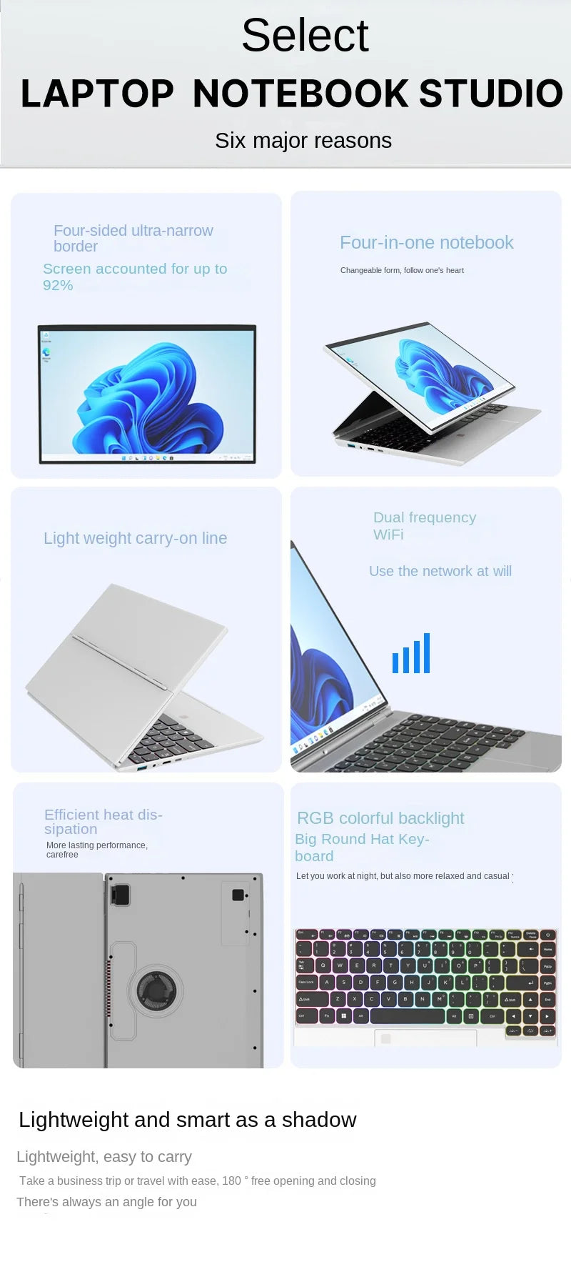 Factory Direct 14-Inch IPS Touch Screen 2-in-1 PC Tablet Light Portable Intel SSD Home Laptop New Cross-Border Wholesale English