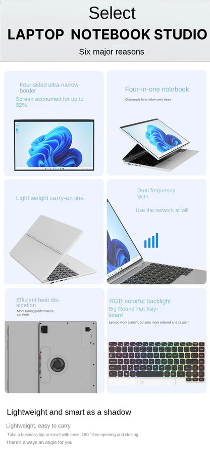 Factory Direct 14-Inch IPS Touch Screen 2-in-1 PC Tablet Light Portable Intel SSD Home Laptop New Cross-Border Wholesale English