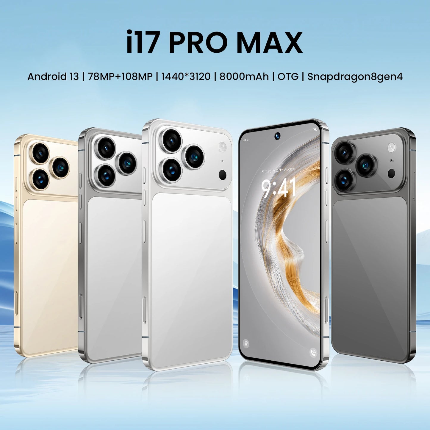 2025 New Arrival Original I17 17 Pro Max 5G Smartphone 144Hz 7.3 Display 108MP Rear Camera 16GB+1TB Storage Deca Core MTK