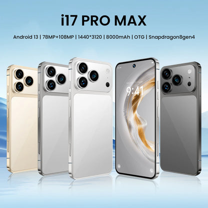 2025 New Arrival Original I17 17 Pro Max 5G Smartphone 144Hz 7.3 Display 108MP Rear Camera 16GB+1TB Storage Deca Core MTK