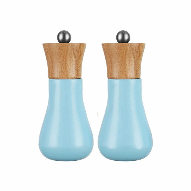 New Product Wood Salt and Pepper Grinders Set Blue Kitchen Spice Mill with Adjustable Coarseness Ceramic Core