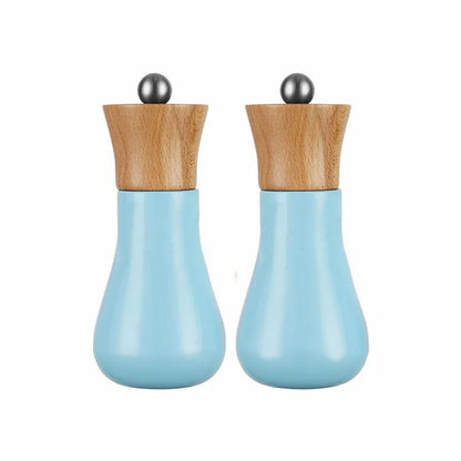 New Product Wood Salt and Pepper Grinders Set Blue Kitchen Spice Mill with Adjustable Coarseness Ceramic Core