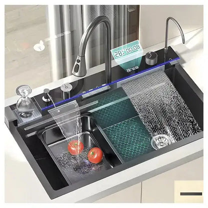 Modern Luxury Stainless Steel Waterfall Kitchen Sink Commercial Multi Function Smart Piano Sink for Kitchen