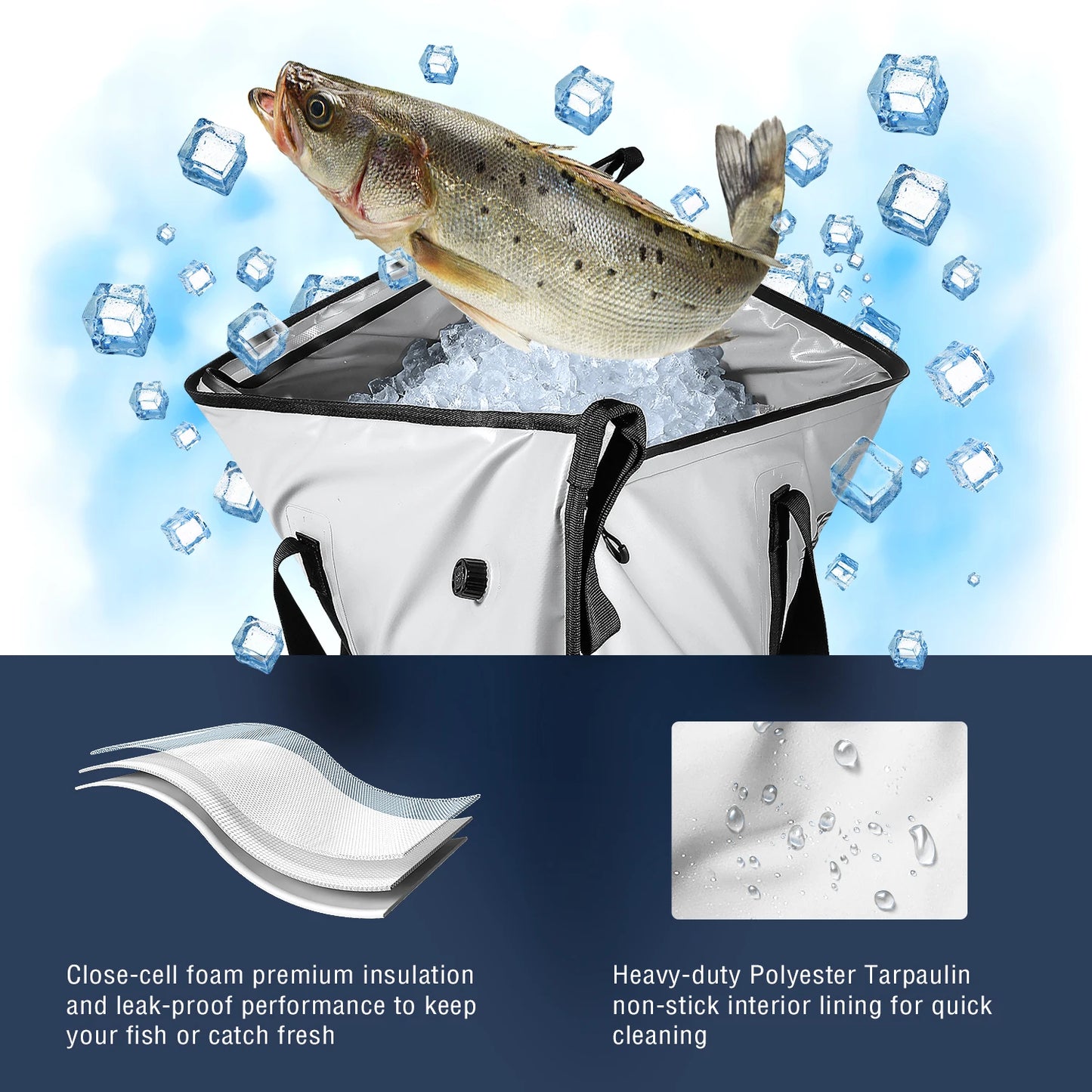 Buffalo Gear Insulated Fish Cooler Bag 40*18in Waterproof Zip Fishing Kill Keep Ice Cold Fresh Portable Custom Fish Cooler Bag