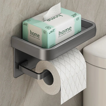 Good Quality Best Seller Simple Wall Mounted Self Adhesive No Drilling Cleaning Toilet Roll  Paper Holder With Phone Shelf