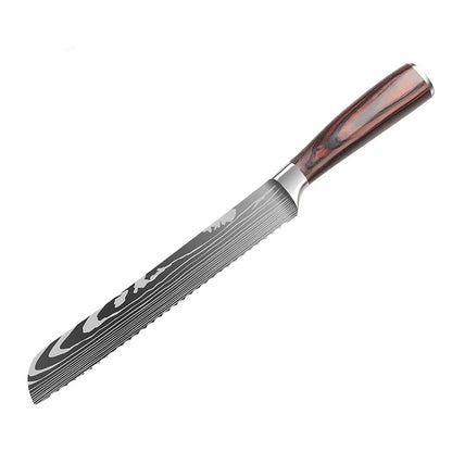 8-Inch Stainless Steel Serrated Bread Slicing Knife Pakka Wood Handle Baking Meat Cutting Cake Preparation Knives