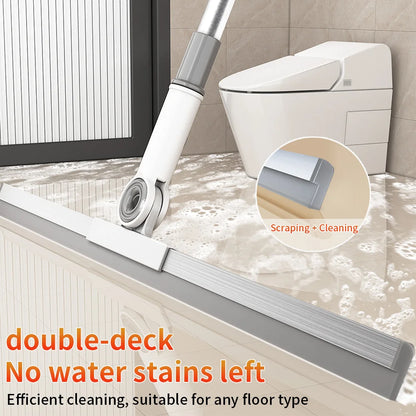 50cm Rotating Scraper Glass Wipers Soft Bristle Household Stainless Steel Long Handle Floor Sweeping Magic Broom for Bathrooms