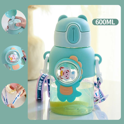 Children's Water Cup Anti-drop Straw Cup Boys Girls School Kindergarten Baby Bear Water Bottle Plastic Drinkware Kids Cups