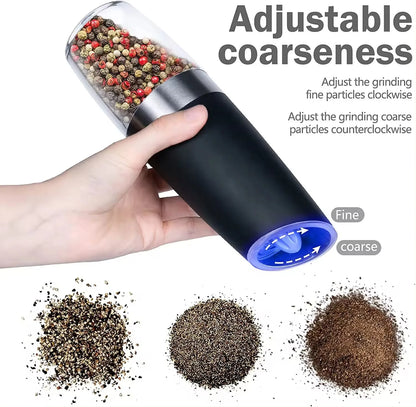 Electric Automatic Salt and Pepper Mill Grinder Set Metal Gravity Pepper Grinder with Blue LED Light