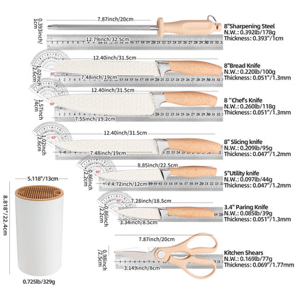 Yangjiang 7 Pcs Kitchen Knives Set Holder Chef Santoku Nakiri Bread Boning Utility Fruit Slicer Knife Set