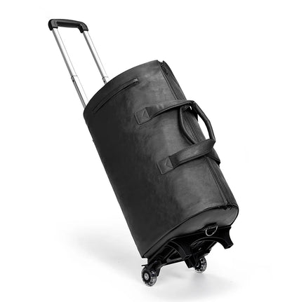 Factory Wholesale Custom Wheeled Garment Trolley Suit Bag Duffle Suitcase Overnight Pu Leather Travel Duffle Bag for Men
