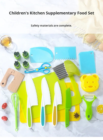 Children's Stainless Steel Fruit Knife Set Plastic Wood Safe Chopping Board Early Education Toddler Toy Disposable Hand Safety