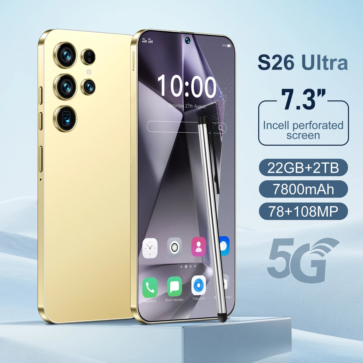 Original S26 Ultra 5G Smartphone 22GB+2TB 7.3 Inch HD Screen Android 14 Dual Card Unlocked High Quality Mobile Phone
