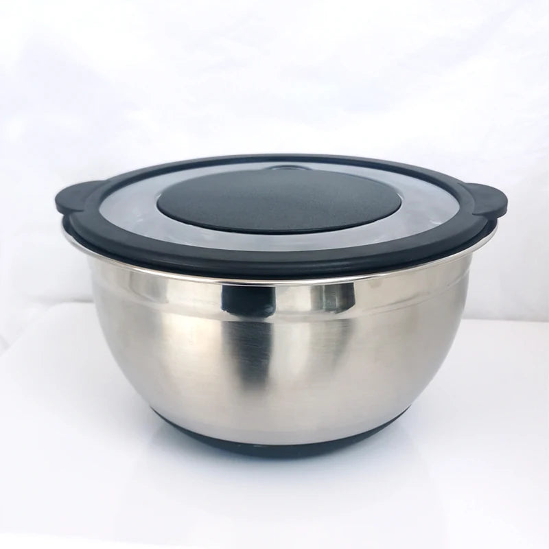 High Quality Stainless Steel Mixing Bowl With Lid Mirror Polishing Inside Matt Outside Non-slip Bottom Nesting Bowl Set