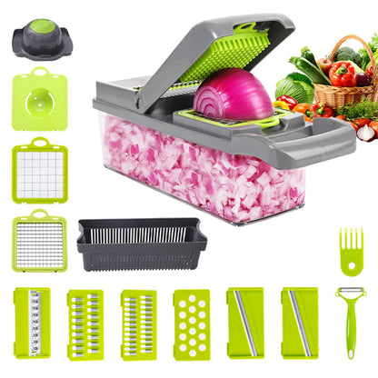Factory Wholesale Kitchen Accessories 14 in 1 Food Cutter Veggie Onion Chopper Mandoline Slicer Multifunctional Vegetable Cutter