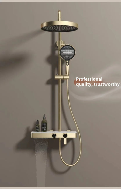 Cross-Border Household Toilet Large Waterfall Water Outlet ABS Chrome Soft Hot Cold Copper Brushed Gold Shower Suit Storage