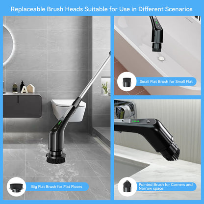 Electric Spin Scrubber, Electric Cleaning Brush for Bathroom 8 in 1 Replacement Brush Heads and Extension Handle