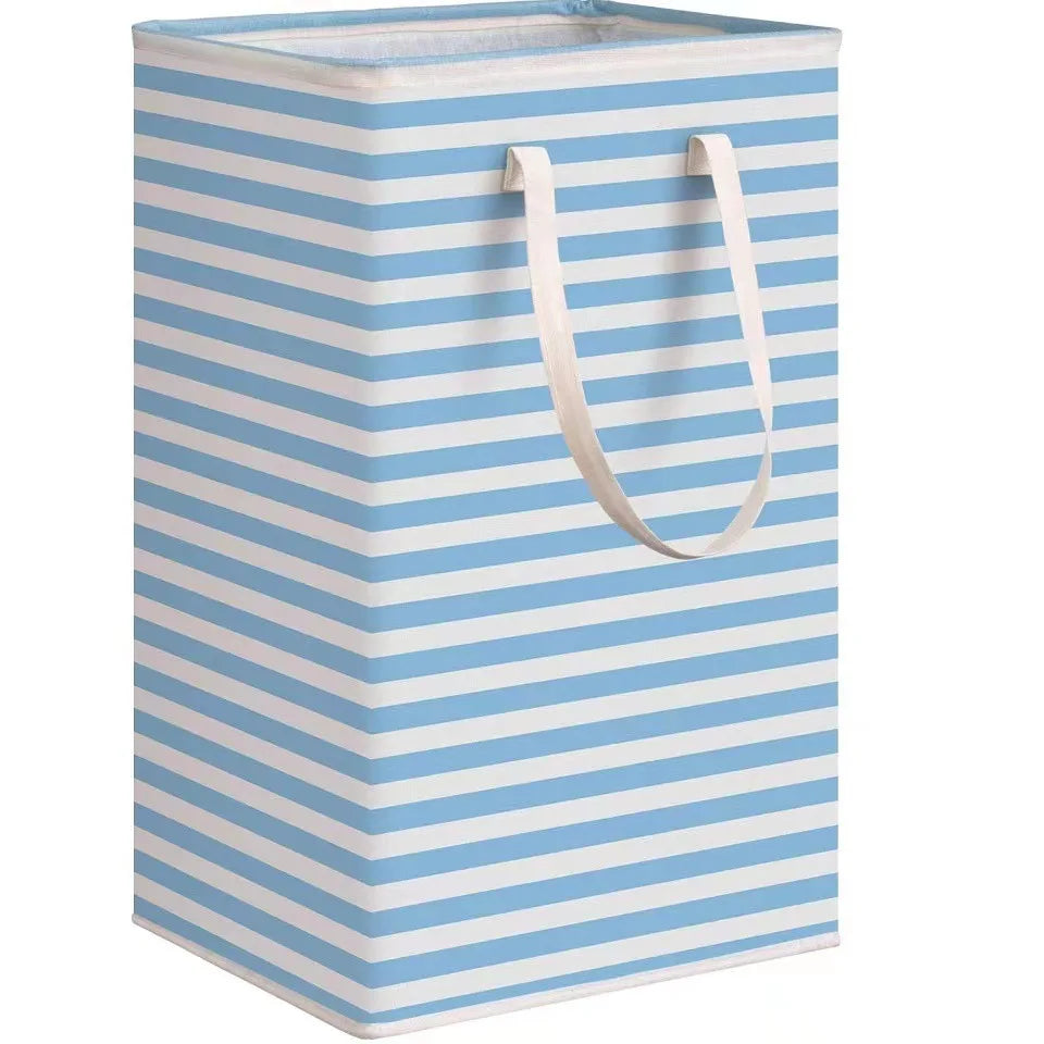 Folding Fabric Laundry Storage Basket Linen Cloth Quilt Movin Toy Dorm Family Hamper ExtendedHandle Striped Dirty Clothes Hamper