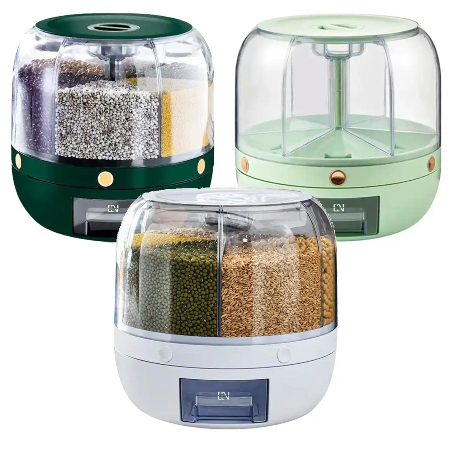 HOT Rice Dispenser Kitchen Moisture-Proof 6-Grid Rotating Food Grain Cereal Storage Box Container