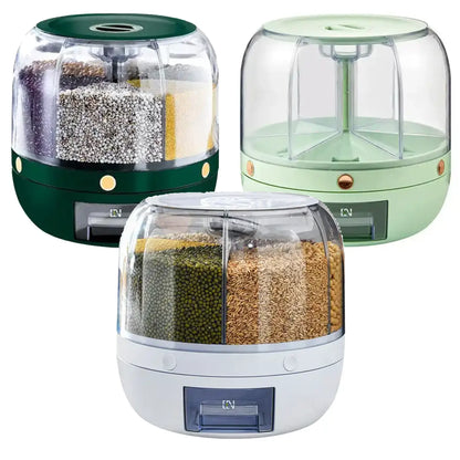 HOT Rice Dispenser Kitchen Moisture-Proof 6-Grid Rotating Food Grain Cereal Storage Box Container