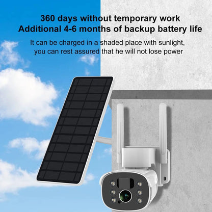 Outdoor Solar-Powered Wireless WIFI CCTV Network Camera Full Color Night Vision CMOS Sensor Low Power Battery Built-in Mic Cloud
